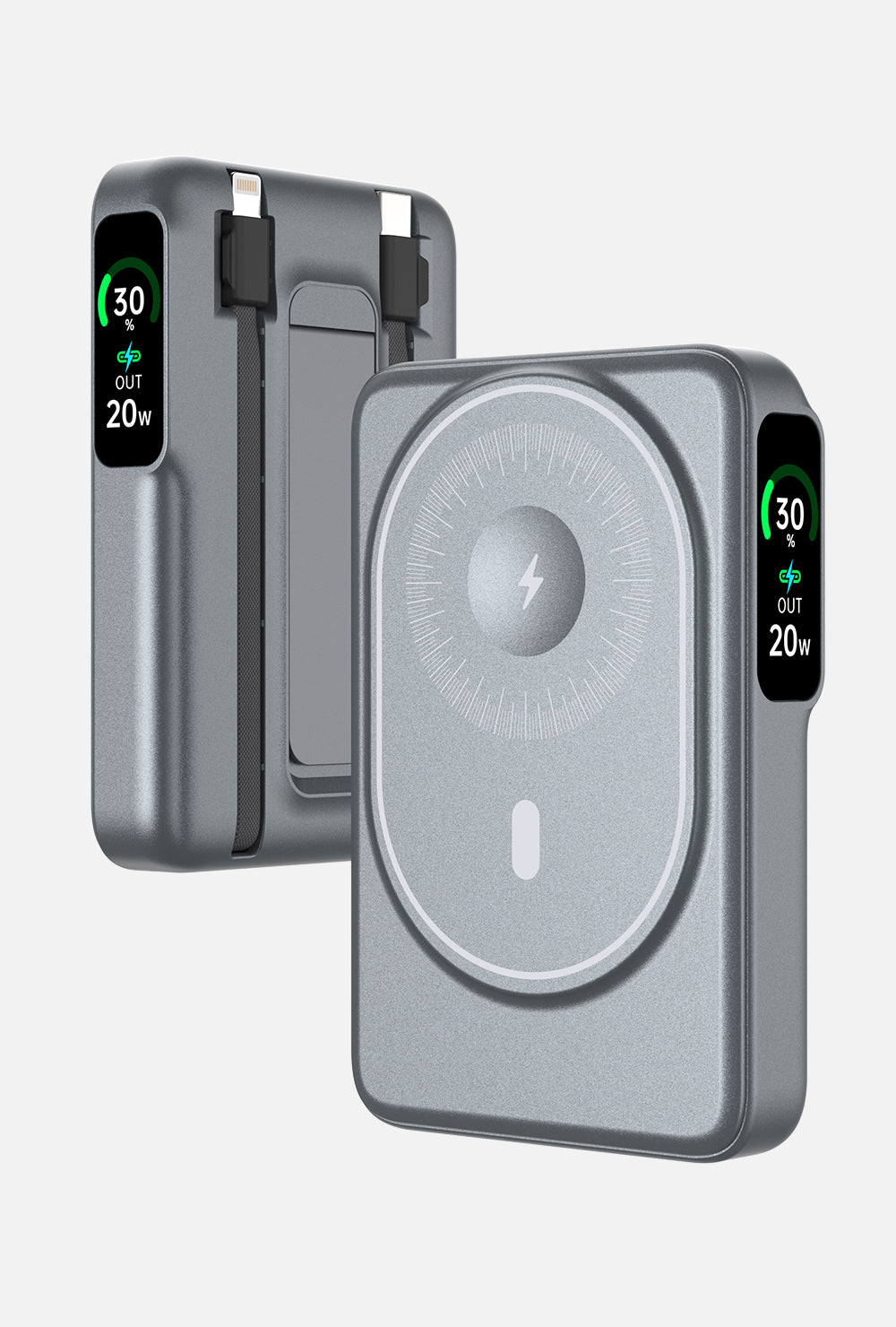 F52 Magnetic Power Bank with Dual Built-in Cables and TFT Digital Display 2